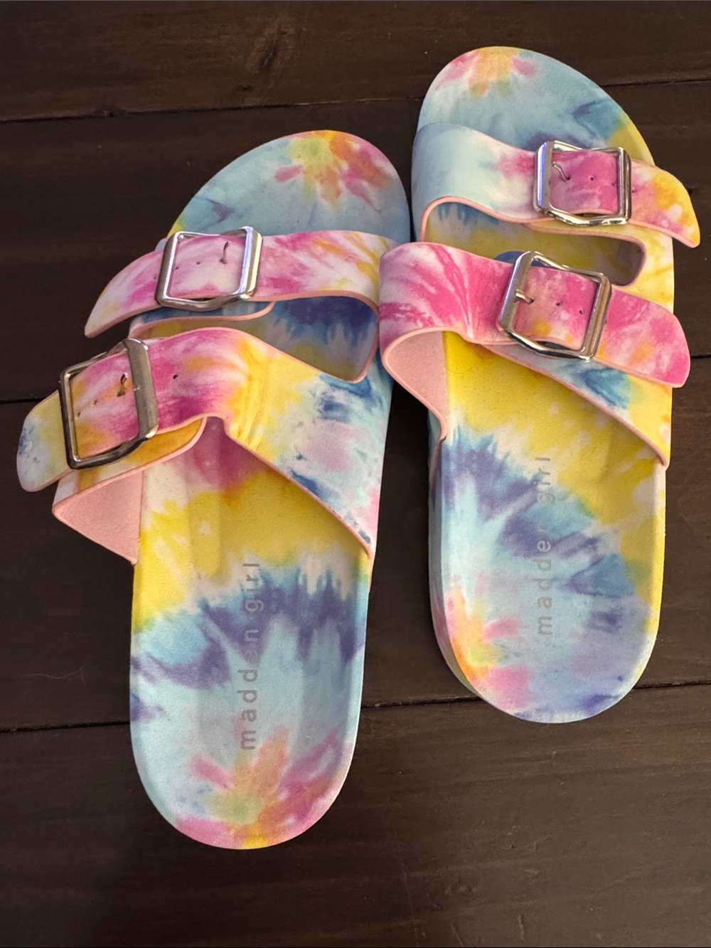 Madden Girl Teddy-T Tie Dye Double Buckle Footbed Slide Sandals Women’s Size 6
